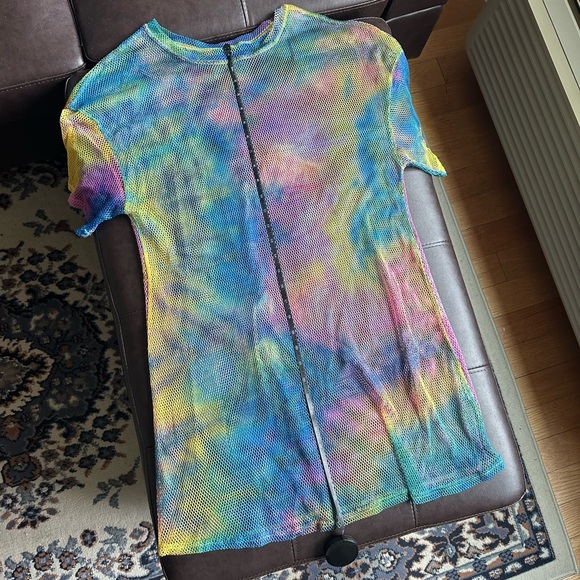 Colorful Tie-Dye Mesh Dress/Long Shirt for Festivals, Raves, EDM, etc - Picture 4 of 7